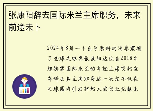 张康阳辞去国际米兰主席职务，未来前途未卜